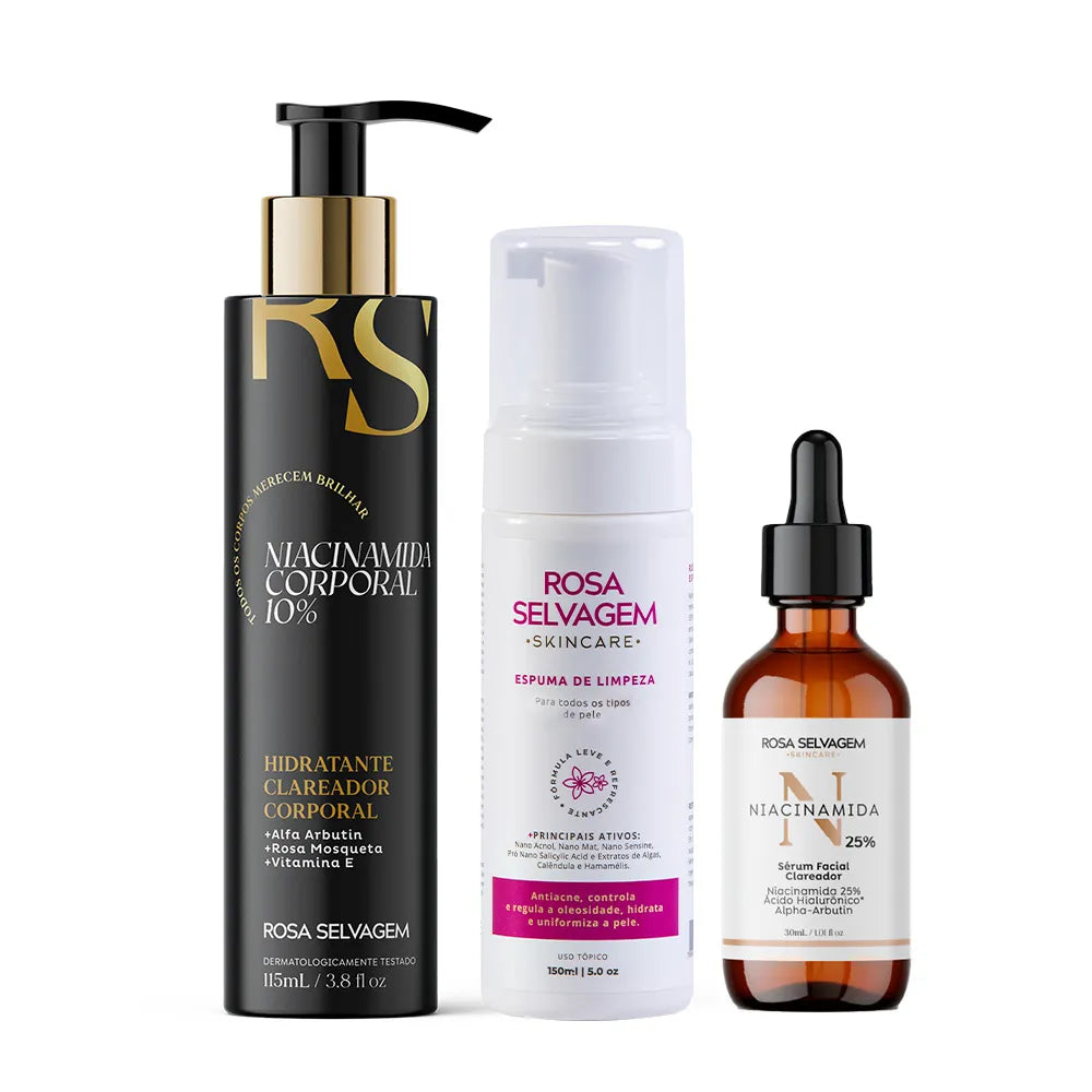 Kit Facial Niacinamida: Creme Niacinamida 10% + Espuma de Limpeza + Sérum Niacinamida 25%