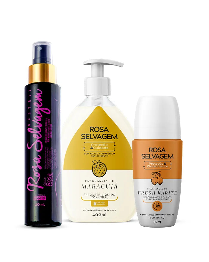 Kit Sabonete Líquido Maracujá + Óleo + Desodorante Karité